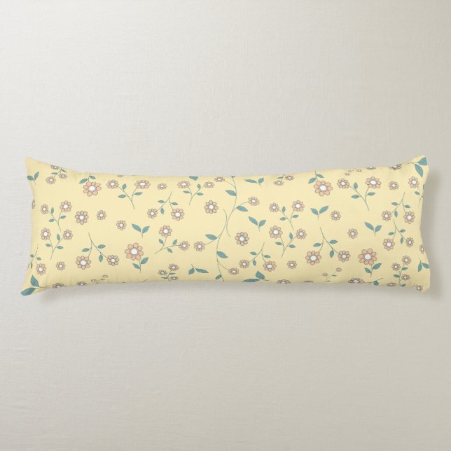 Seamless Yellow Sunflower Botanical Pattern Body Pillow (Front)