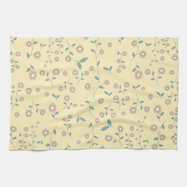 Seamless Yellow Sunflower Botanical Pattern Kitchen Towel (Horizontal)