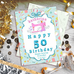 Seamstress Birthday Sewing Machine Blue Postcard