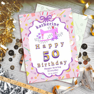 Seamstress Birthday Sewing Machine Purple Postcard