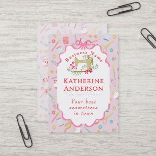 Seamstress Business Sewing Machine Pink Teal Card