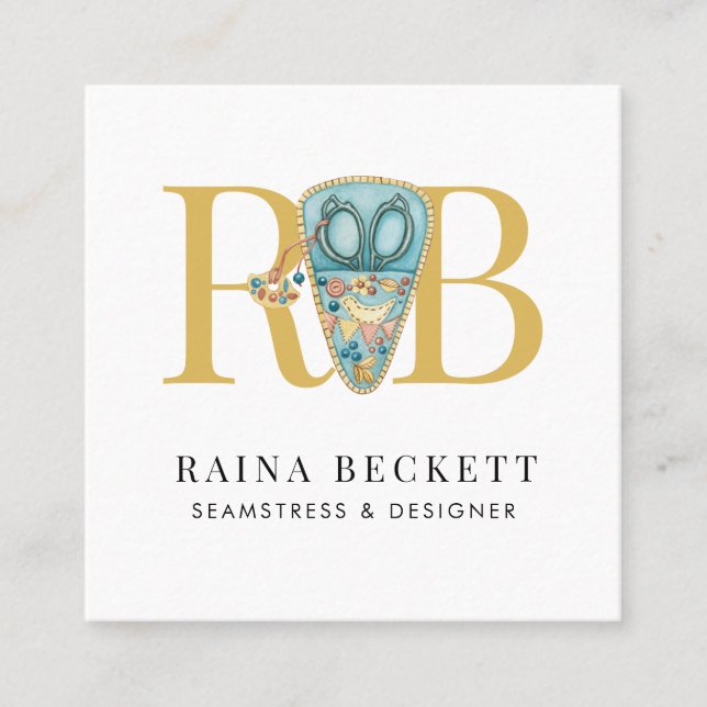Seamstress Designer Scissors  Square Business Card (Front)