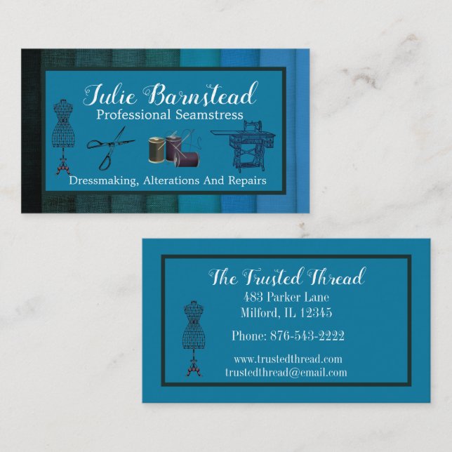 Seamstress Dressmaker Fabric Mannequin Scissors Business Card (Front/Back)
