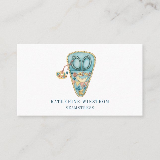 Seamstress Fashion Designer Sewing Blue Pink  Business Card (Front)