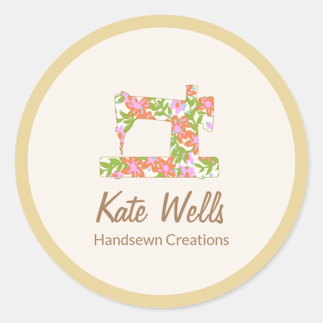 Seamstress Floral Sewing Machine  Classic Round Sticker (Front)