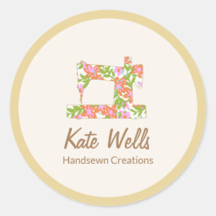 Seamstress Floral Sewing Machine  Classic Round Sticker
