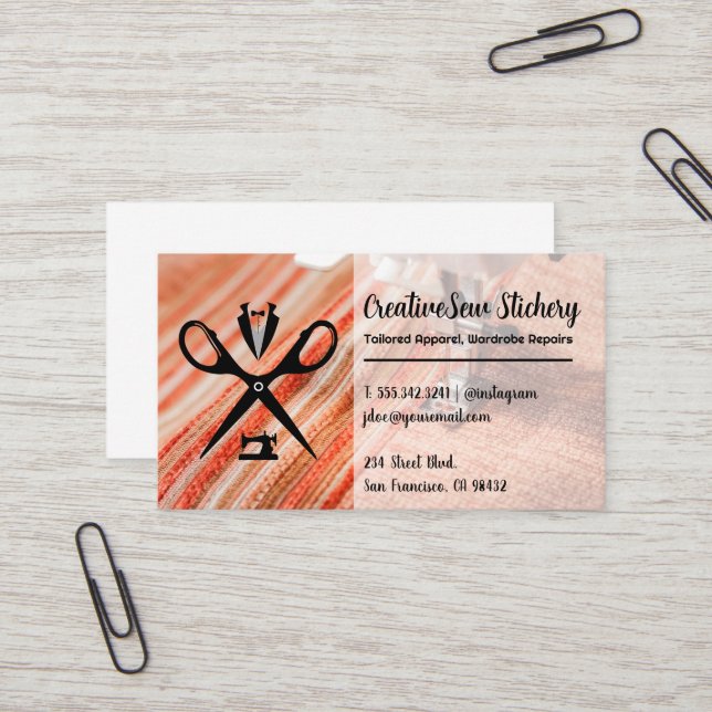 Seamstress Logo | Sewn Fabric Business Card (Front/Back In Situ)
