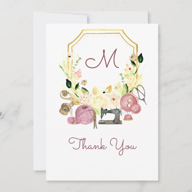 Seamstress Monogram Crest for Sewing Invitation (Front)