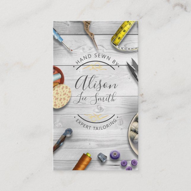 Seamstress or Tailor desk Hand sewn Business Card (Front)