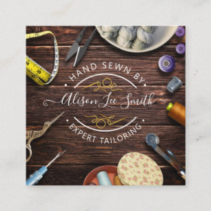 Seamstress or Tailor desk Hand sewn Square Busines Business Card
