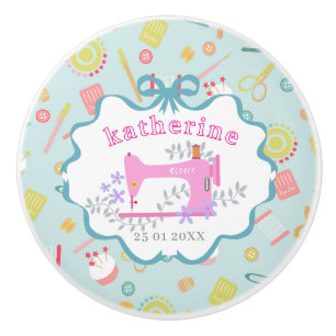 Seamstress Sewing Machine Blue Ceramic Knob