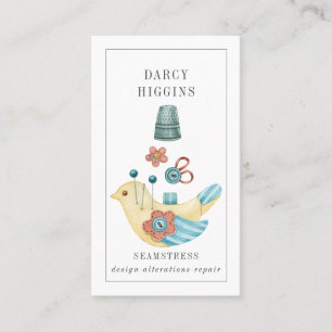 Seamstress Tailor Pin Cushion Thimble Buttons Business Card