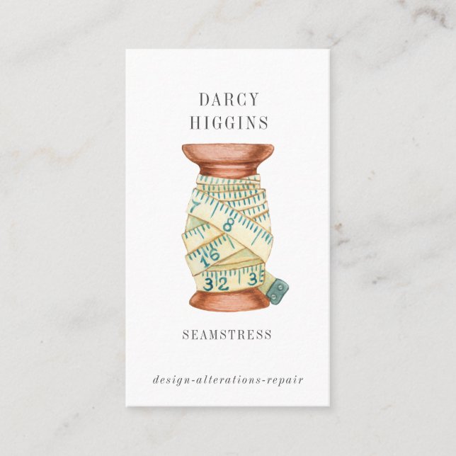 Seamstress Tailor Spool Measuring Tape Business Ca Business Card (Front)