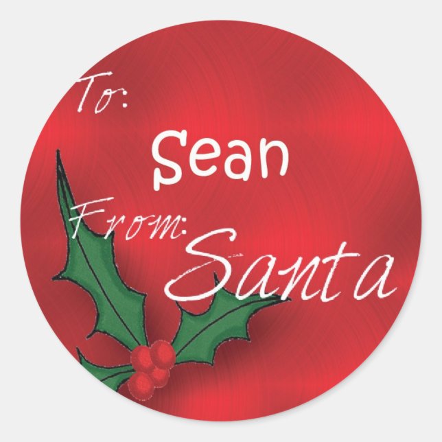 Sean Personalized Holly Label110 Classic Round Sticker (Front)