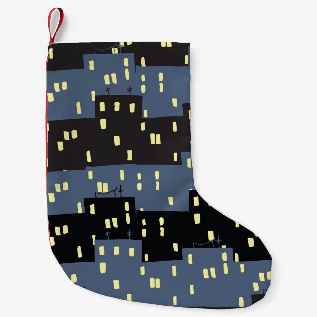 Seanless pattern with a city at night.  small christmas stocking (Front)