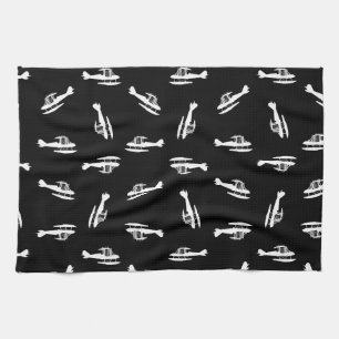 Seaplane Airplane Silhouettes Print Pattern Design Kitchen Towel