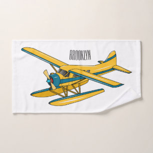 Seaplane cartoon illustration bath towel set