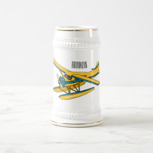 Seaplane cartoon illustration beer stein