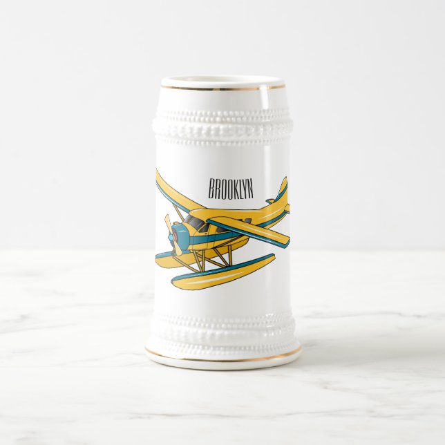Seaplane cartoon illustration  beer stein (Center)
