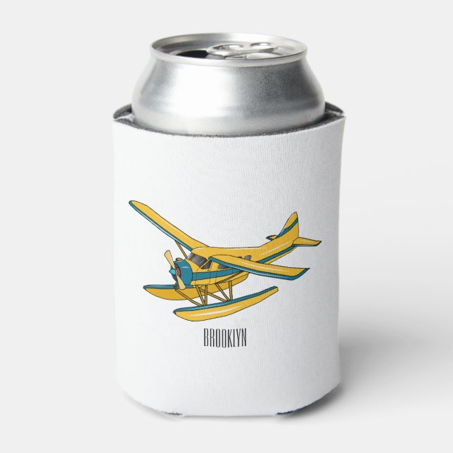 Seaplane cartoon illustration  can cooler (Can Front)