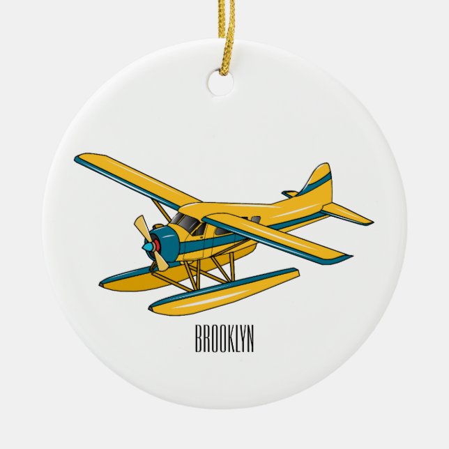 Seaplane cartoon illustration  ceramic ornament (Front)