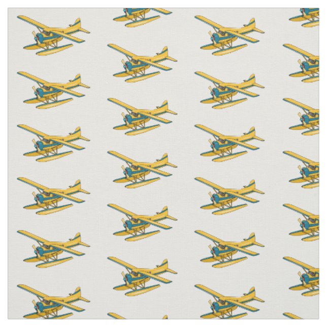 Seaplane cartoon illustration fabric (Swatch)