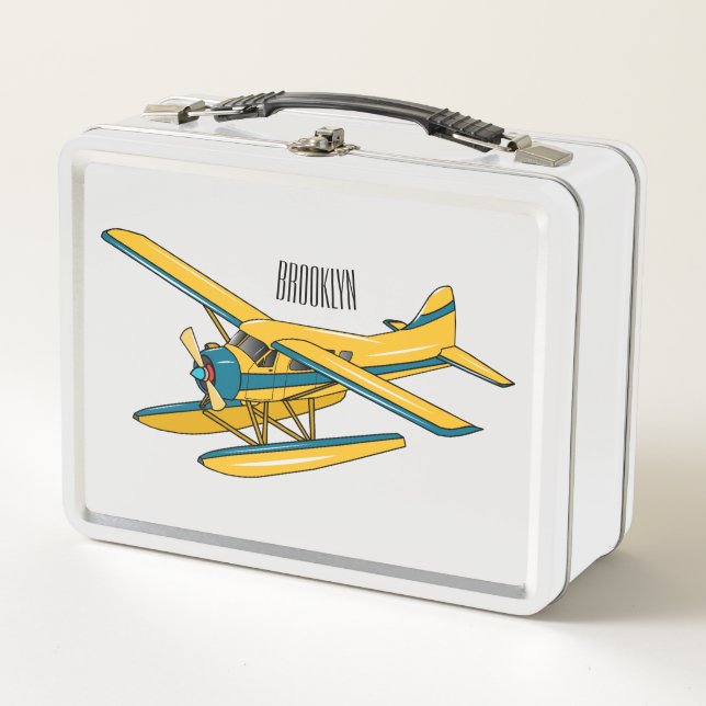Seaplane cartoon illustration  metal lunch box (Front)
