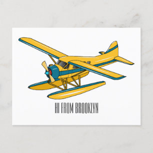 Seaplane cartoon illustration  postcard