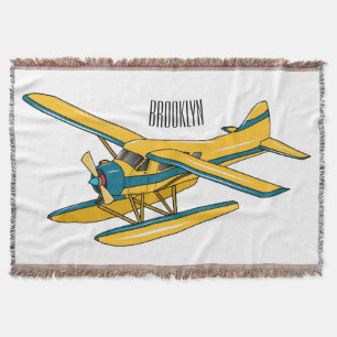 Seaplane cartoon illustration throw blanket