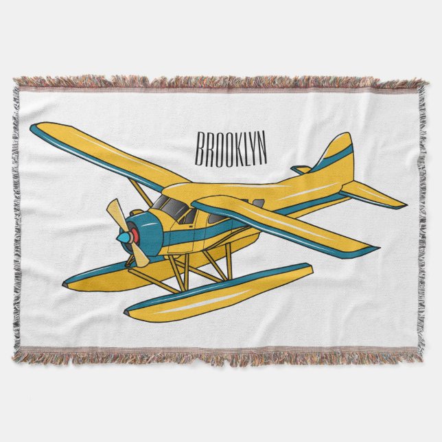 Seaplane cartoon illustration  throw blanket (Front)
