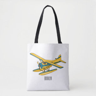 Seaplane cartoon illustration tote bag