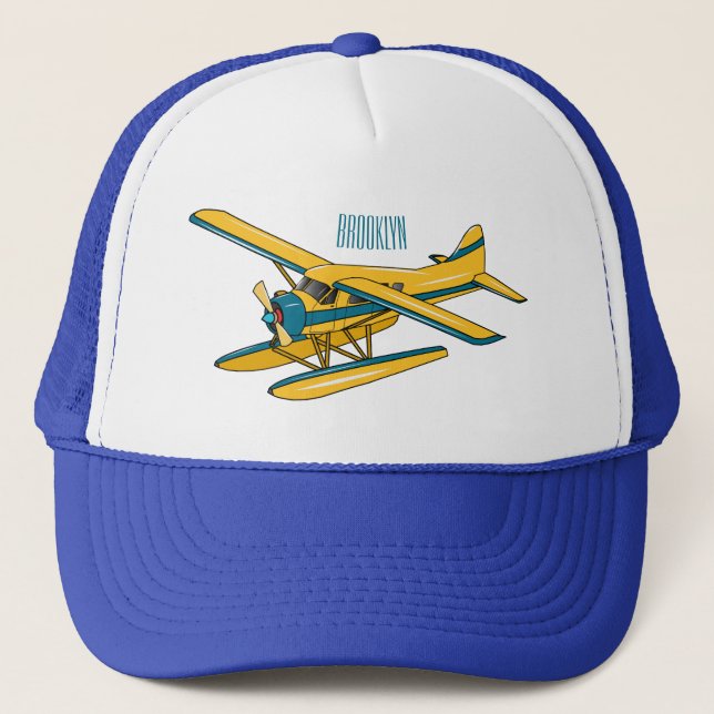 Seaplane cartoon illustration  trucker hat (Front)