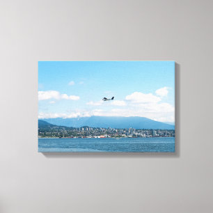 Seaplane taking off over Vancouver bay Canvas Print