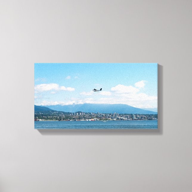 Seaplane taking off over Vancouver bay Canvas Print (Front)