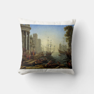 Seaport with the Embarkation of Saint Ursula  Throw Pillow