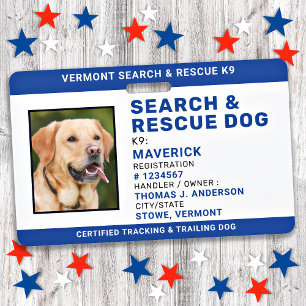 Search Rescue Dog Custom Logo Photo SAR K9 ID Badge