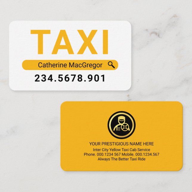 Search Your Name Yellow Taxi Business Card (Front/Back)