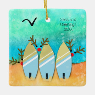 Seas and Greeting Beach Christmas with Rudolph Ceramic Ornament