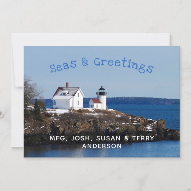Seas and Greeting Lighthouse Holiday Card (Front)