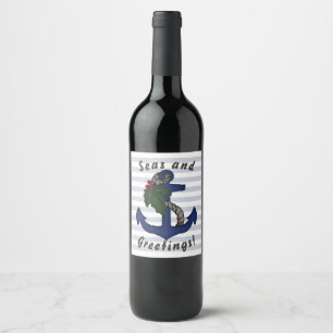 Seas and Greetings! Anchor and Holly Wine Labels