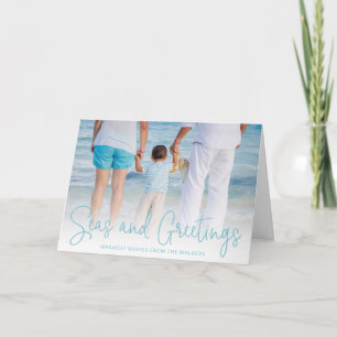 Seas and Greetings Aqua Vacation Photo Christmas Holiday Card