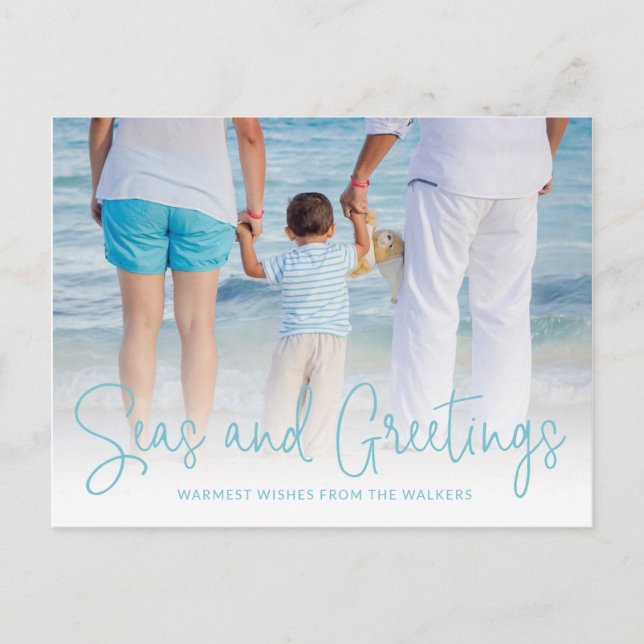 Seas and Greetings Aqua Vacation Photo Christmas Holiday Postcard (Front)