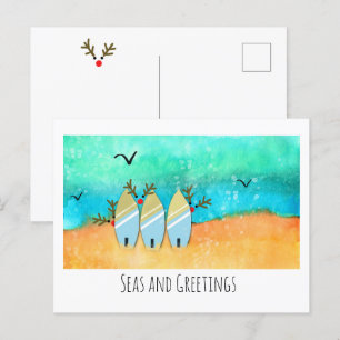 Seas and Greetings Beach Christmas with Rudolph  Postcard