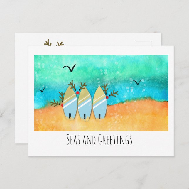Seas and Greetings Beach Christmas with Rudolph  Postcard (Front/Back)