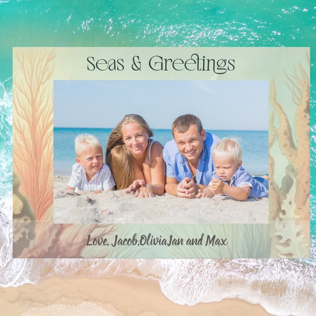 Seas and Greetings Beach Photo Holiday Card (Seas & Greetings Beach Themed Holiday Christmas Greeting Card. Perfect for tropical vacation photos.)