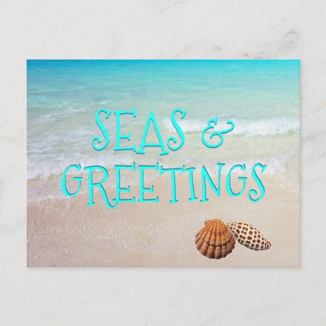 Seas and Greetings Beach Shells Christmas Postcard (Front)