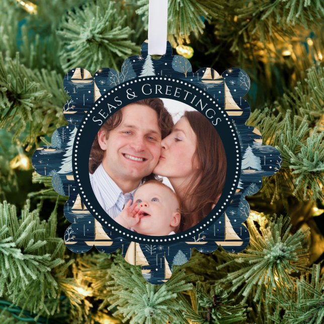 Seas and Greetings Boats Family Photo  Ornament Card (Insitu (Tree))