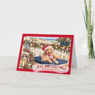 Seas and Greetings Coastal Goldendoodle Christmas Holiday Card