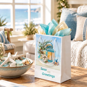 Seas and Greetings Holiday Lantern & Seashells Small Gift Bag