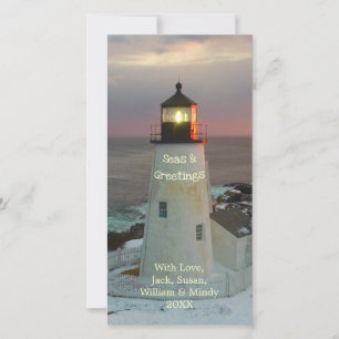 Seas and Greetings Maine Lighthouse Holiday Card